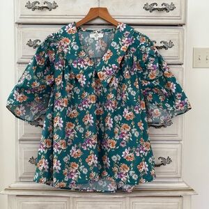 Vici Teal Floral Blouse
